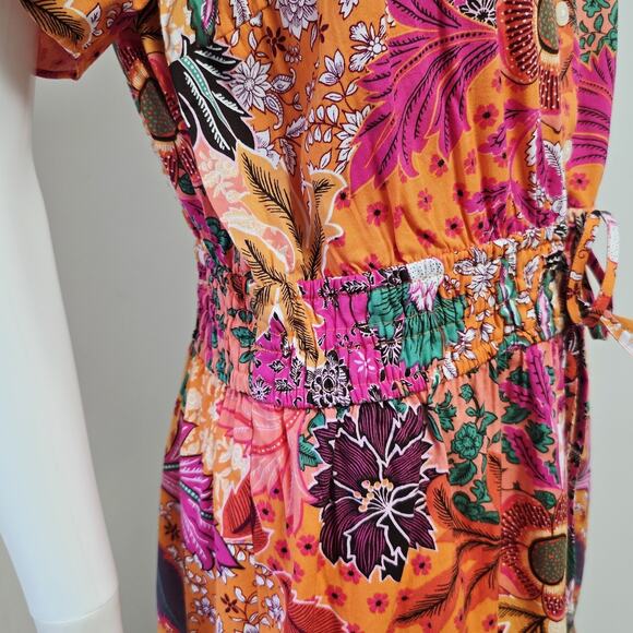 Ann Taylor Loft Dress Size L Patchwork Bloom Floral Double Waist Tie Vacation - Picture 7 of 10